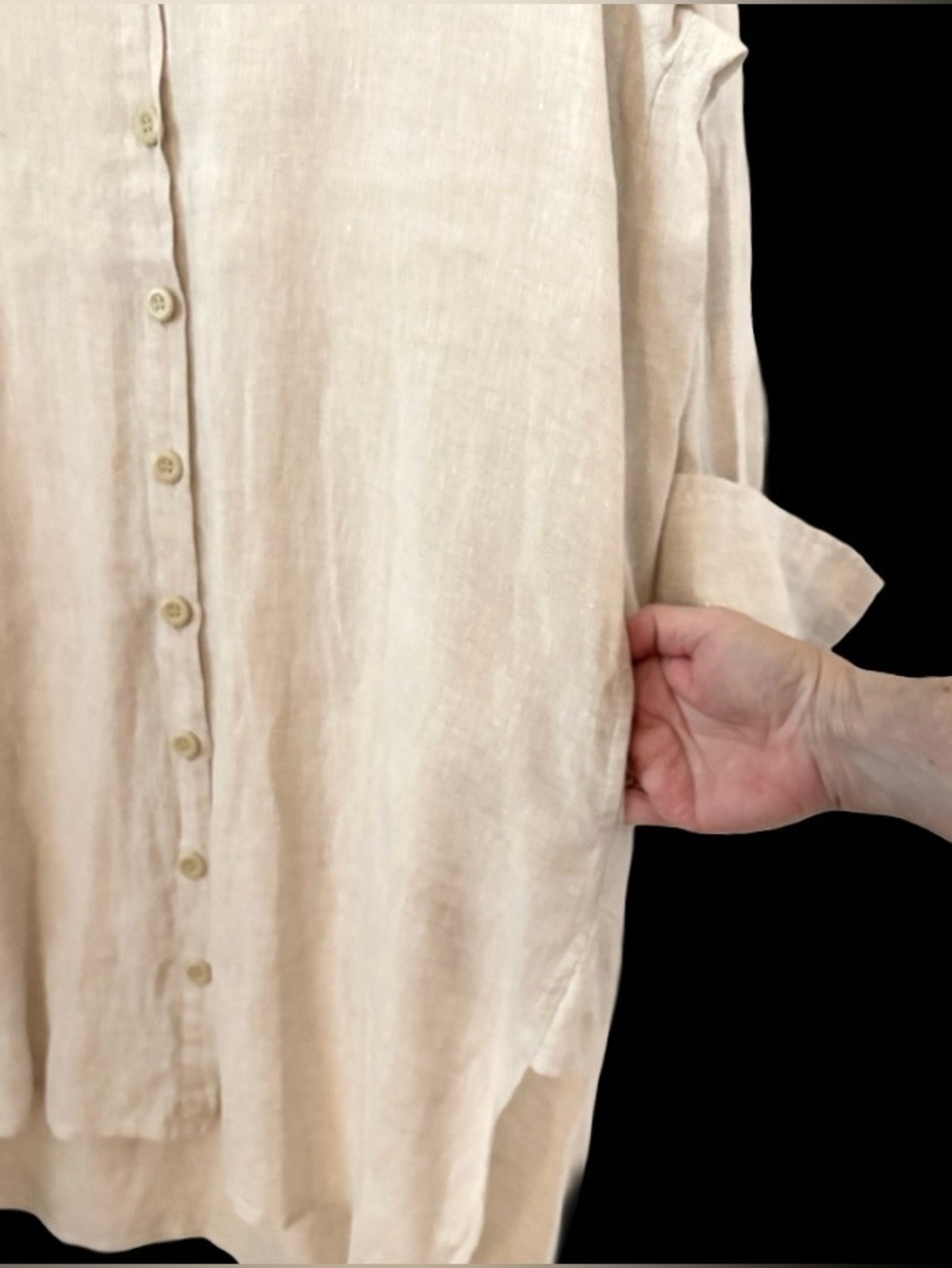 Ljc Australia 100% flax linen 3/4 slv hi lo hem shirt drss SZ S oversize luxury - Picture 8 of 9